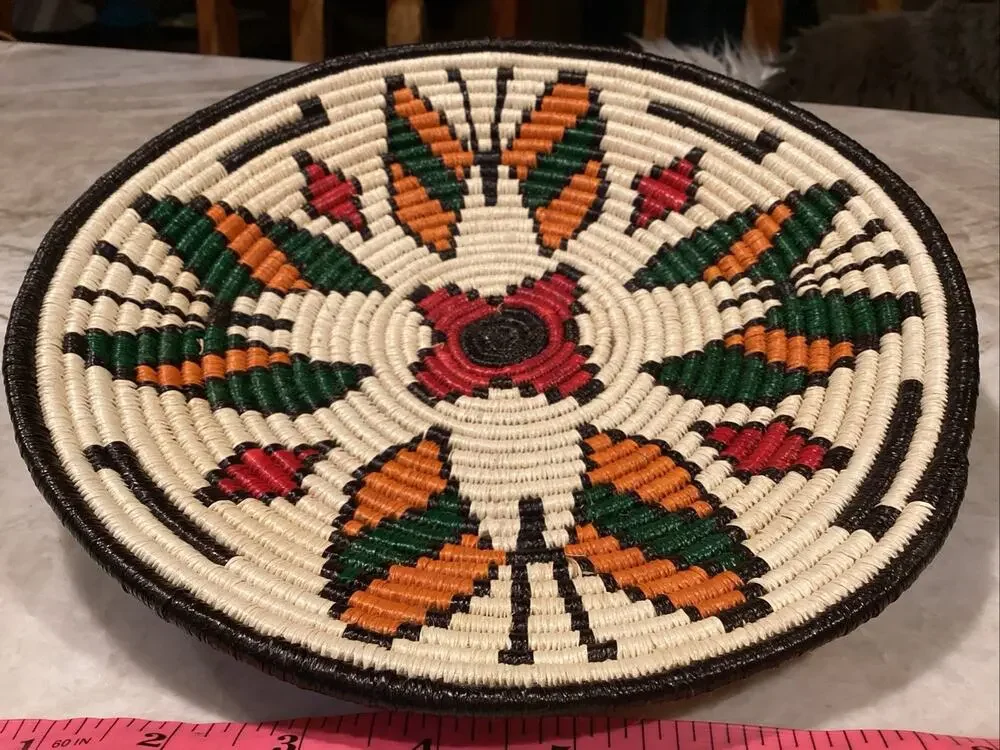 Hand Woven Tray Coil Basket Tray Butterfly 10” Wounaan Embera Tribe Native
